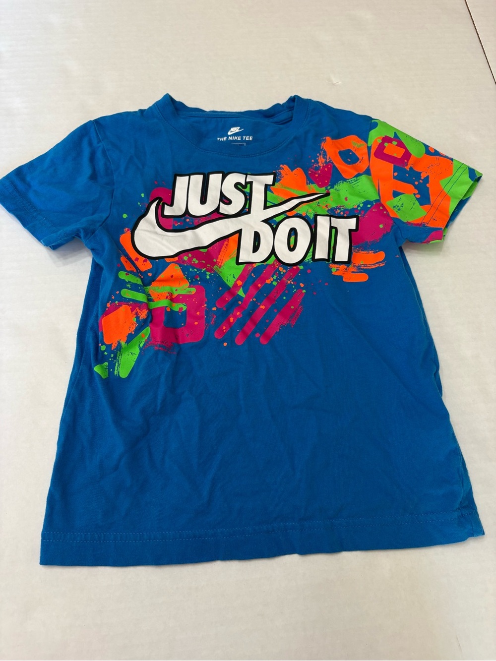 Nike Blue Graphic 'Just Do It' Tee with Neon Accents